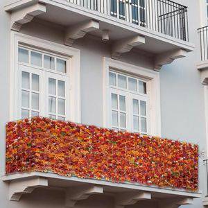 Mendler Balkonscherm N77, inkijkbescherming, windscherm, bekleding voor balkon, terras, omheining, 500 x 150 cm, esdoorn, rood geel Mendler Tuinschermen